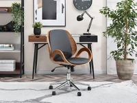 Designerski fotel do biurka drewniany GINA orzechowo czarny - w aranżacji z regałem BERG i biurkiem BODEN