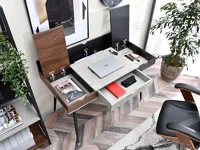 Duże biurko loftowe ze schowkami BODEN PATCHWORK - pojemne wnętrze