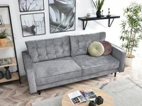 Sofa rozkładana LAVIA SZARA tapicerowana tkaniną - w aranżacji z regałami OTTO i stolikiem KODIA