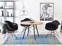 Designerski okrągły stół drewniany EMT WOOD jesion-czarny - w aranżacji z krzesłami MPA ROD TAP